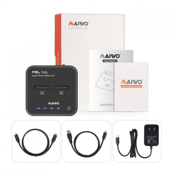 Docking station MAIWO K3016P2, Type C 3.2 na 2x M.2 NVMe clone crni - 213523