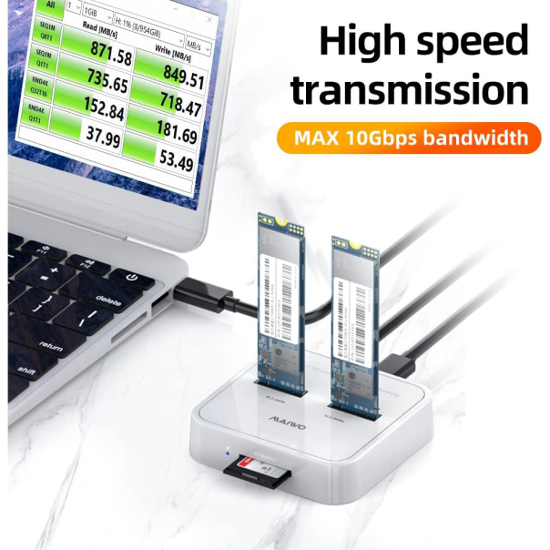 Docking station MAIWO K3016SD, Type C 3.2 na 2 x M.2 (SATA i PCIe NvMe), SD Card, beli - 213524