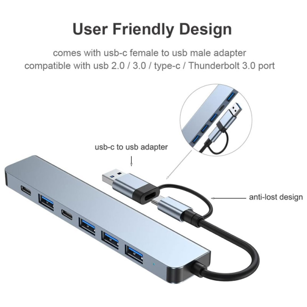 Docking station / HUB Type-C na USB 3.0 7u1 kabel 10cm - 601956