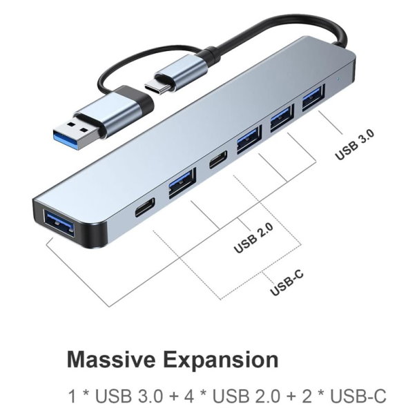 Docking station / HUB Type-C na USB 3.0 7u1 kabel 10cm - 601956