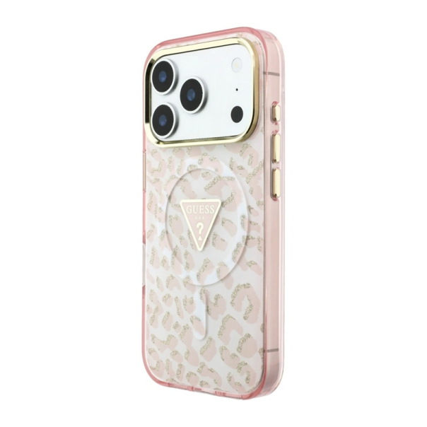 Maska za iPhone 17 Pro Max/ 18 Pro Max Guess IML Leopard Glitter Triangle MagSafe pink - EP3236190