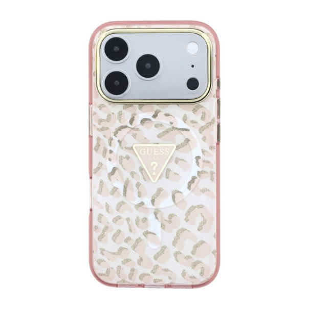 Maska za iPhone 17 Pro Max/ 18 Pro Max Guess IML Leopard Glitter Triangle MagSafe pink - EP3236190