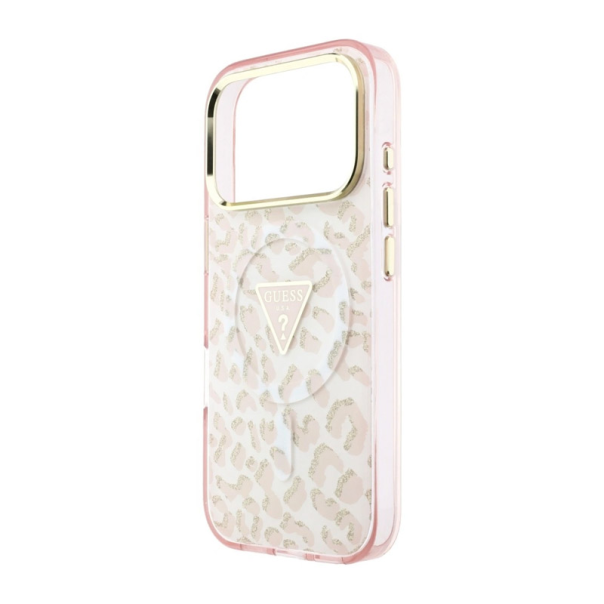 Maska za iPhone 17 Pro Max/ 18 Pro Max Guess IML Leopard Glitter Triangle MagSafe pink - EP3236190