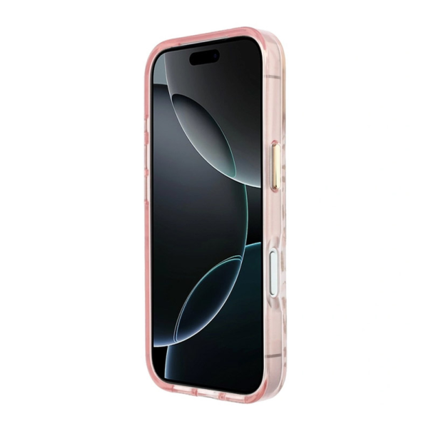 Maska za iPhone 17 Pro/ 18 Pro Guess IML Leopard Glitter Triangle MagSafe pink - EP3236145