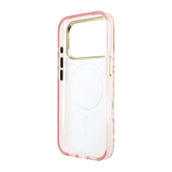 Maska za iPhone 17 Pro/ 18 Pro Guess IML Leopard Glitter Triangle MagSafe pink - EP3236145