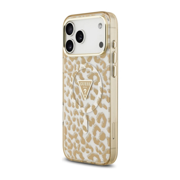 Maska za iPhone 17 Pro Max/ 18 Pro Max braon Guess IML Leopard Glitter Triangle MagSafe - EP3236193