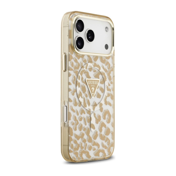Maska za iPhone 17 Pro Max/ 18 Pro Max braon Guess IML Leopard Glitter Triangle MagSafe - EP3236193