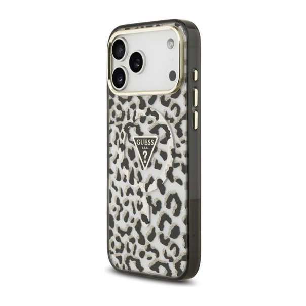 Maska za iPhone 17 Pro Max/ 18 Pro Max Guess IML Leopard Glitter Triangle MagSafe crna - EP3236196