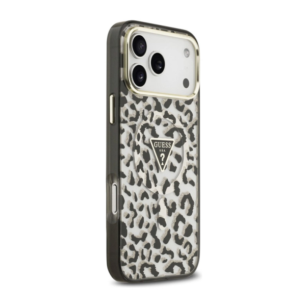 Maska za iPhone 17 Pro Max/ 18 Pro Max Guess IML Leopard Glitter Triangle MagSafe crna - EP3236196