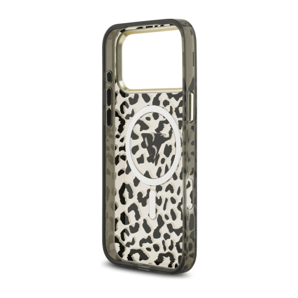 Maska za iPhone 17 Pro Max/ 18 Pro Max Guess IML Leopard Glitter Triangle MagSafe crna - EP3236196