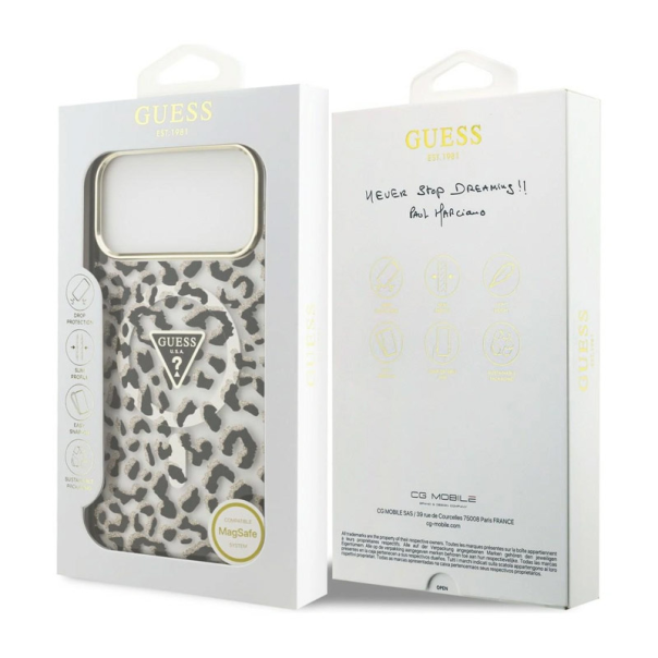 Maska za iPhone 17 Pro Max/ 18 Pro Max Guess IML Leopard Glitter Triangle MagSafe crna - EP3236196