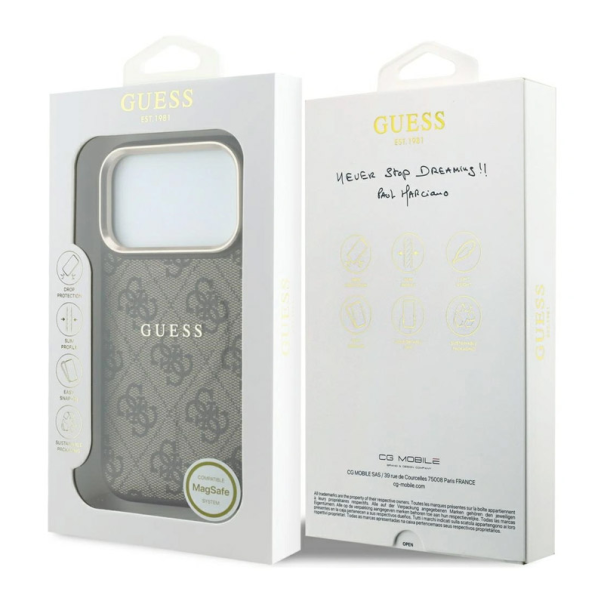 Maska za Samsung iPhone 17 Pro Max/ 18 Pro Max braon Guess 4G Embossed Classic MagSafe - EP3234254