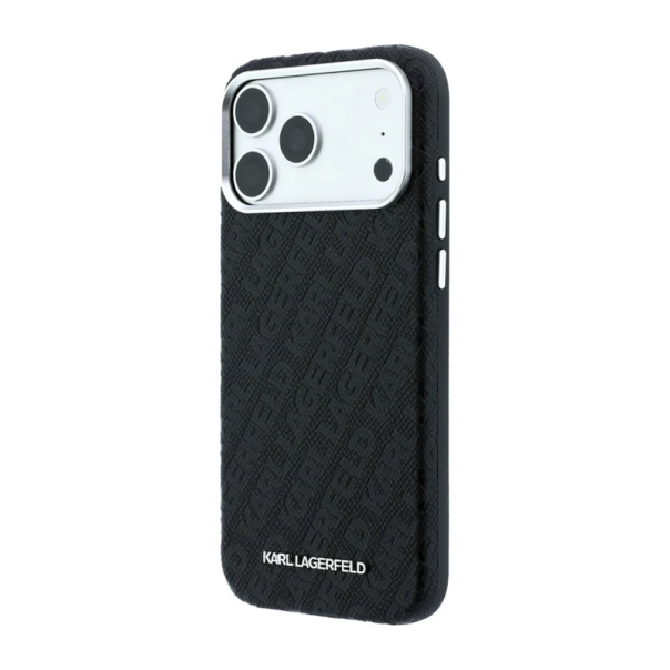 Maska Karl Lagerfeld Grained Allover Elongated Magsafe iPhone 17 Pro/ 18 Pro crna - EP3235737