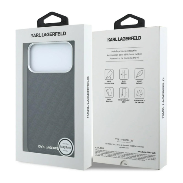 Maska Karl Lagerfeld Grained Allover Elongated Magsafe iPhone 17 Pro/ 18 Pro crna - EP3235737