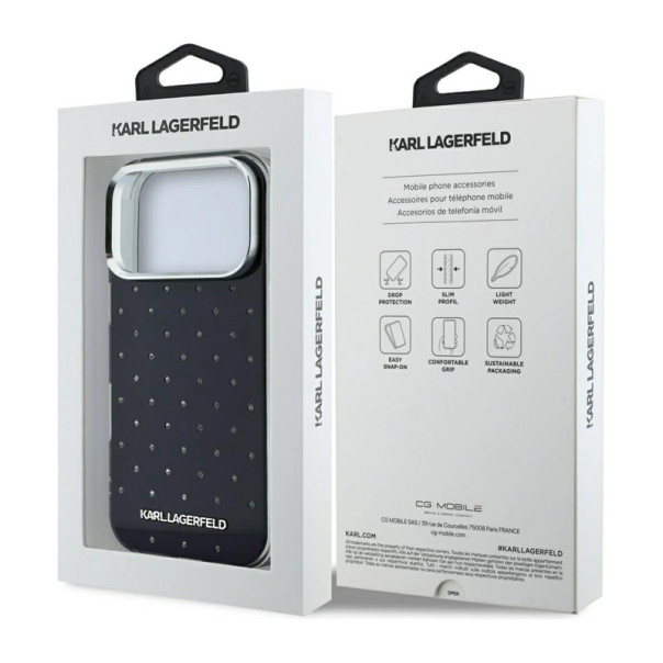 Maska za iPhone 17 Pro/ 18 Pro Karl Lagerfeld IML Rhinestones Allover and Electroplated Logo crna - EP3236205