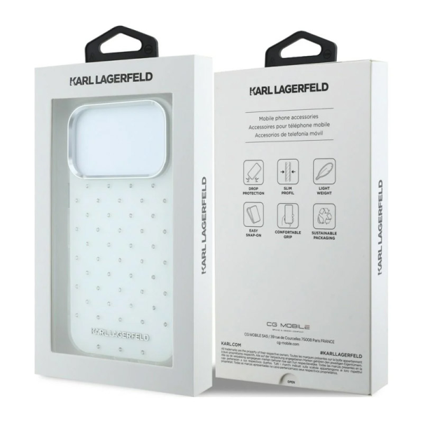 Maska za iPhone 17 Pro/ 18 Pro Karl Lagerfeld IML Rhinestones Allover and Electroplated Logo bela - EP3236130