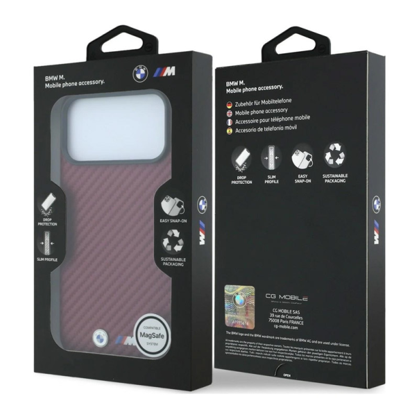 Maska za iPhone 17 Pro/ 18 Pro BMW M Carbon Metal Logo Magsafe bordo - EP3231571