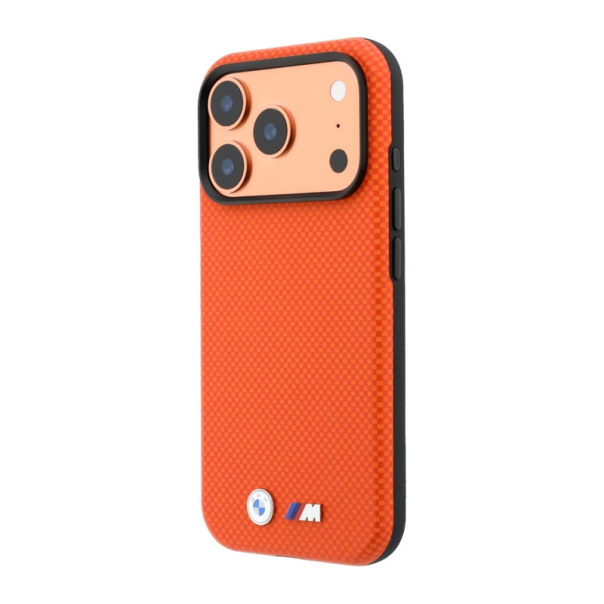 Maska za iPhone 17 Pro Max/ 18 Pro Max narandžasta BMW M Quadrille Kevlar Metal Logo Magsafe - EP3233977