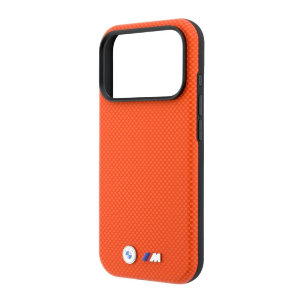 Maska za iPhone 17 Pro Max/ 18 Pro Max narandžasta BMW M Quadrille Kevlar Metal Logo Magsafe - EP3233977