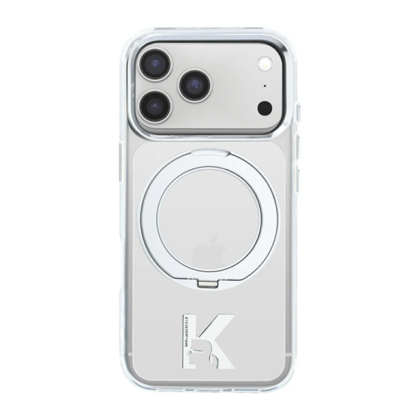 Maska za iPhone 17 Pro/ 18 Pro Karl Lagerfeld IML Ring Stand 360 Kameo Metal Magsafe transparent - EP3236220