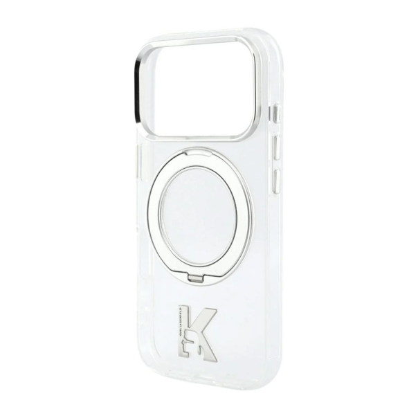 Maska za iPhone 17 Pro/ 18 Pro Karl Lagerfeld IML Ring Stand 360 Kameo Metal Magsafe transparent - EP3236220
