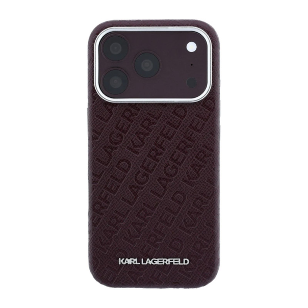 Maska Karl Lagerfeld Grained Allover Logo Metal Elongated Magsafe iPhone 17 Pro/ 18 Pro bordo - EP3235746