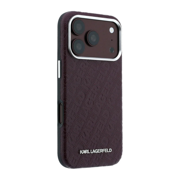 Maska Karl Lagerfeld Grained Allover Logo Metal Elongated Magsafe iPhone 17 Pro/ 18 Pro bordo - EP3235746