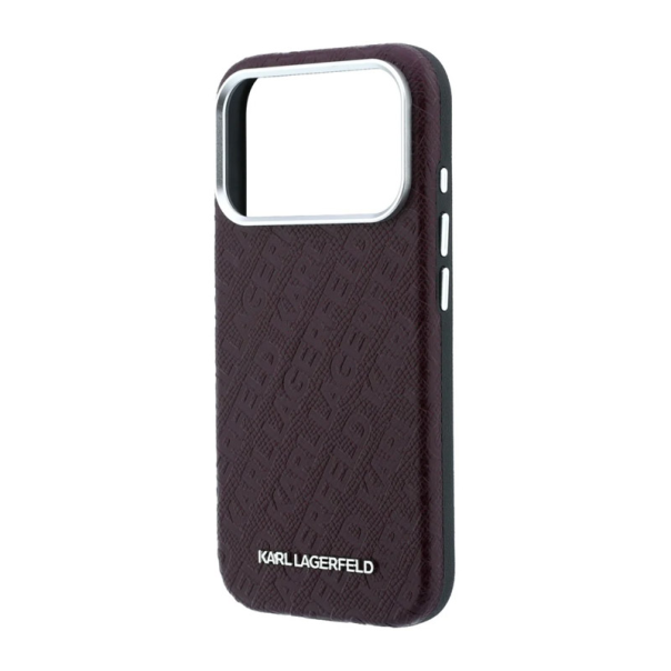 Maska Karl Lagerfeld Grained Allover Logo Metal Elongated Magsafe iPhone 17 Pro/ 18 Pro bordo - EP3235746