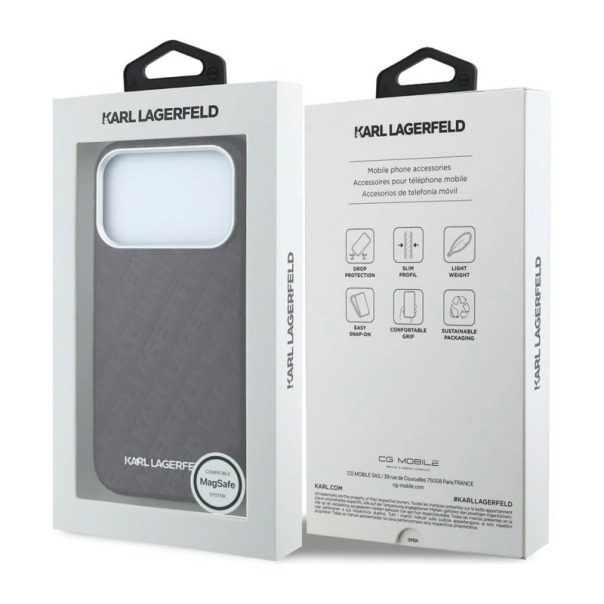 Maska Karl Lagerfeld Grained Allover Logo Metal Elongated Magsafe iPhone 17 Pro/ 18 Pro bordo - EP3235746