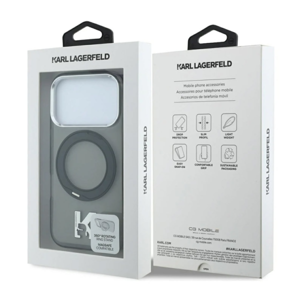 Maska za iPhone 17 Pro/ 18 Pro Karl Lagerfeld IML Ring Stand 360 Kameo Metal Magsafe crna - EP3236226