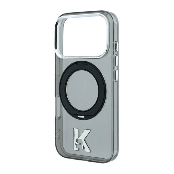 Maska za iPhone 17 Pro Max/ 18 Pro Max Karl Lagerfeld IML Ring Stand 360 Kameo Metal Magsafe crna - EP3236229