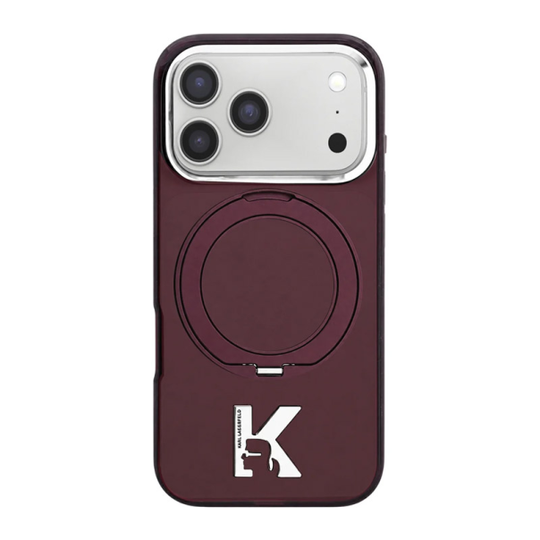Maska za iPhone 17 Pro/ 18 Pro burgundy Karl Lagerfeld IML Ring Stand 360 Kameo Metal Magsafe - EP3236154