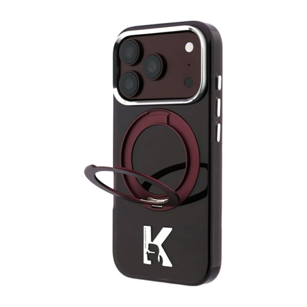 Maska za iPhone 17 Pro/ 18 Pro burgundy Karl Lagerfeld IML Ring Stand 360 Kameo Metal Magsafe - EP3236154