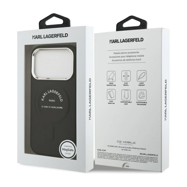 Maska za iPhone 17 Pro Max/ 18 Pro max Karl Lagerfeld Embossed Open Ring RSG Logo Magsafe crna - EP3235755