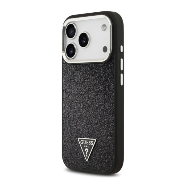 Maska za iPhone 17 Pro Case Guess Glitter Triangle Logo MagSafe crna - DRO622628