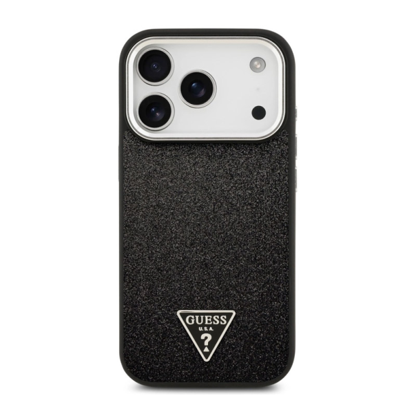 Maska za iPhone 17 Pro Case Guess Glitter Triangle Logo MagSafe crna - DRO622628