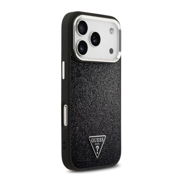 Maska za iPhone 17 Pro Case Guess Glitter Triangle Logo MagSafe crna - DRO622628