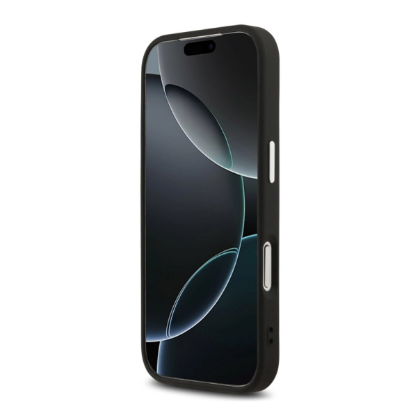 Maska za iPhone 17 Pro Case Guess Glitter Triangle Logo MagSafe crna - DRO622628