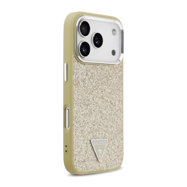 Maska za iPhone 17 Pro Guess Glitter Triangle Logo MagSafe zlatna - DRO622630