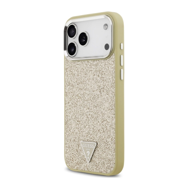 Maska za iPhone 17 Pro Max Guess Glitter Triangle Logo MagSafe zlatna - DRO622631