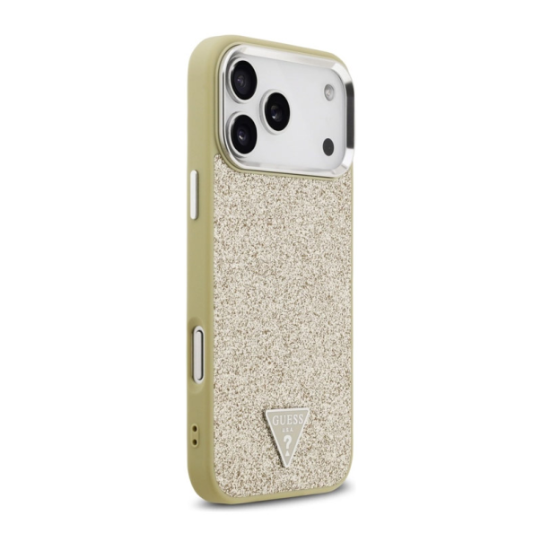 Maska za iPhone 17 Pro Max Guess Glitter Triangle Logo MagSafe zlatna - DRO622631