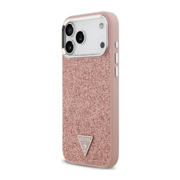 Maska za iPhone 17 Pro Max Guess Glitter Triangle Logo MagSafe pink - DRO622633