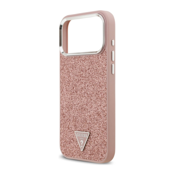Maska za iPhone 17 Pro Max Guess Glitter Triangle Logo MagSafe pink - DRO622633