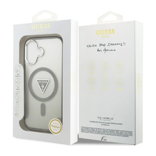 Maska za iPhone 17 Guess IML Gradient Triangle Logo MagSafe siva - DRO622635