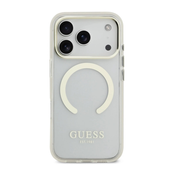 Maska za iPhone 17 Pro Guess Metal Outline MagSafe zlatna - DRO622636