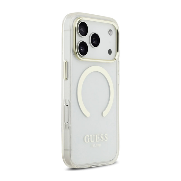 Maska za iPhone 17 Pro Guess Metal Outline MagSafe zlatna - DRO622636