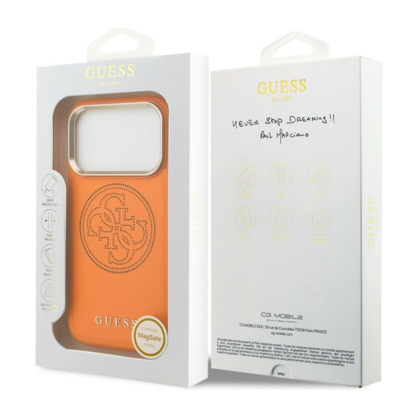 Maska za iPhone 17 Pro Max narandžasta Guess Perforated 4G MagSafe - EP2847957