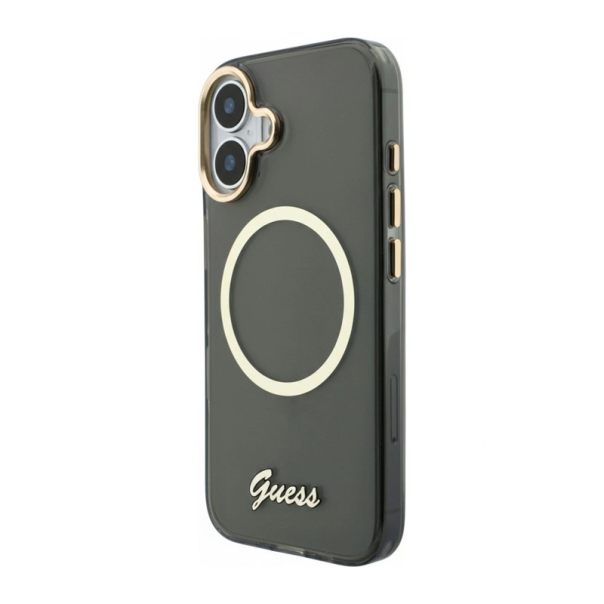 Maska za iPhone 17 Guess IML Script Metal MagSafe crna - EP2874085