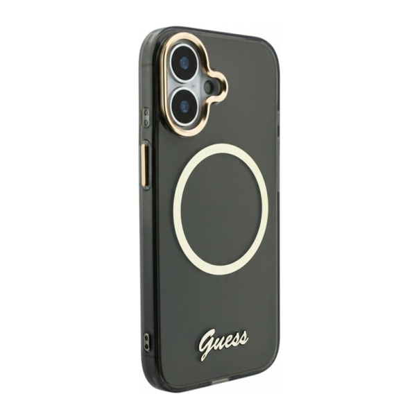 Maska za iPhone 17 Guess IML Script Metal MagSafe crna - EP2874085