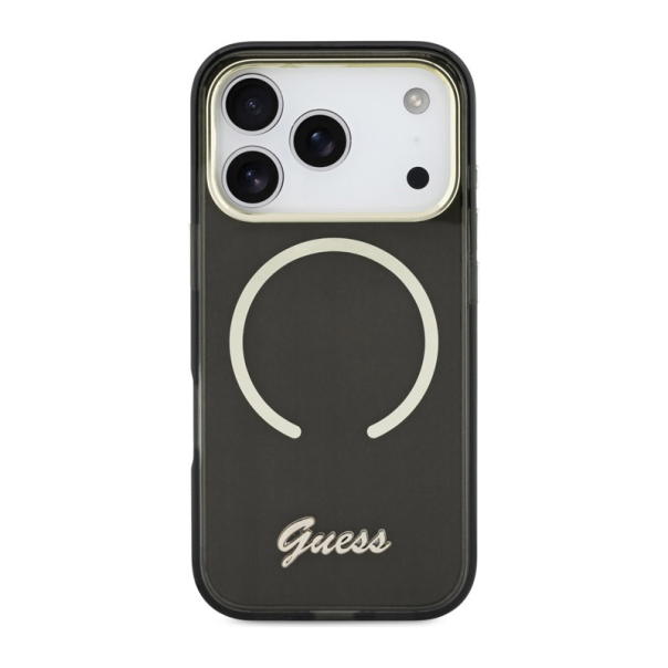 Maska za iPhone 17 Pro Guess IML Script Metal MagSafe crna - EP2849704
